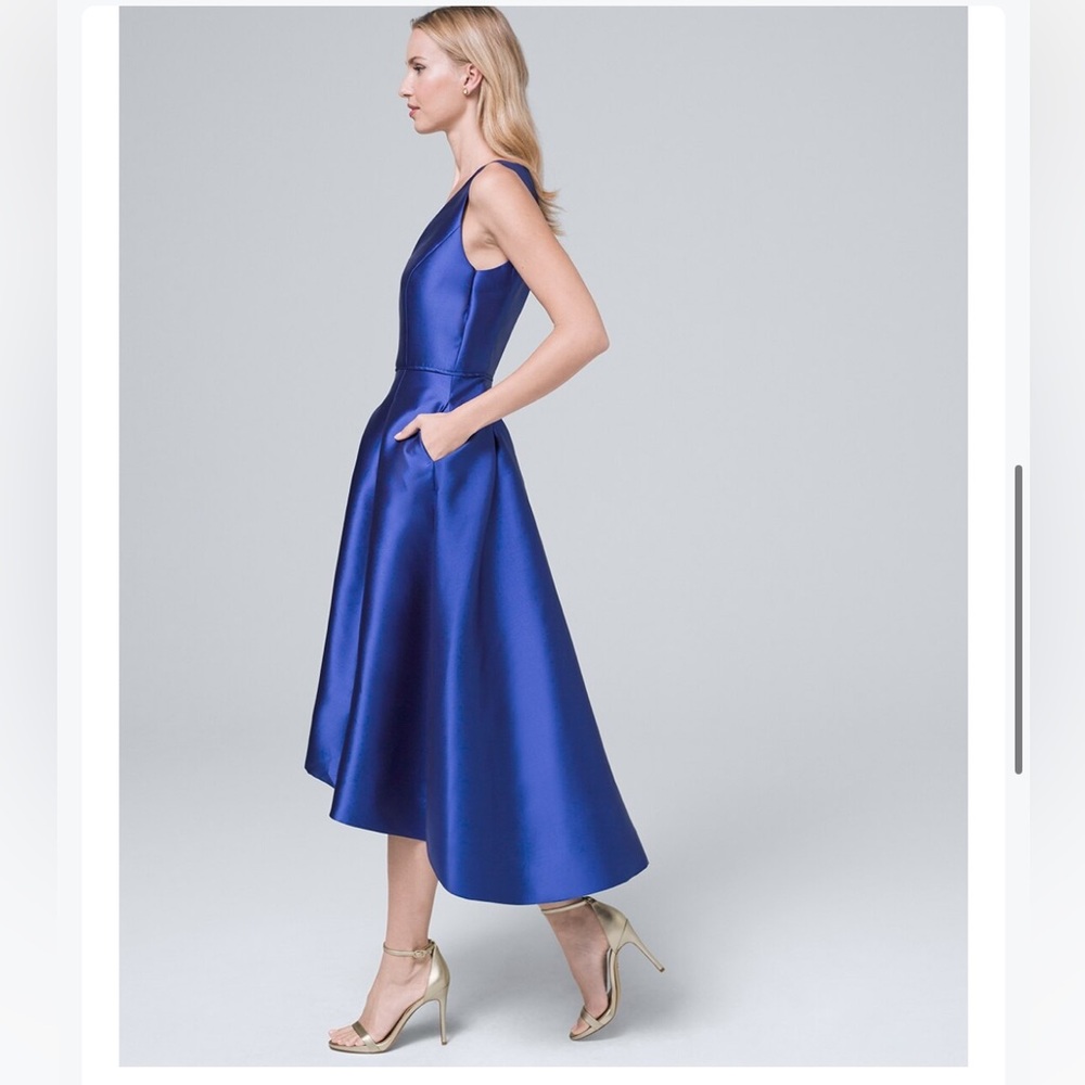 Tahari ASL Royal Blue Satin High-Low Fit-and-Flare Dress